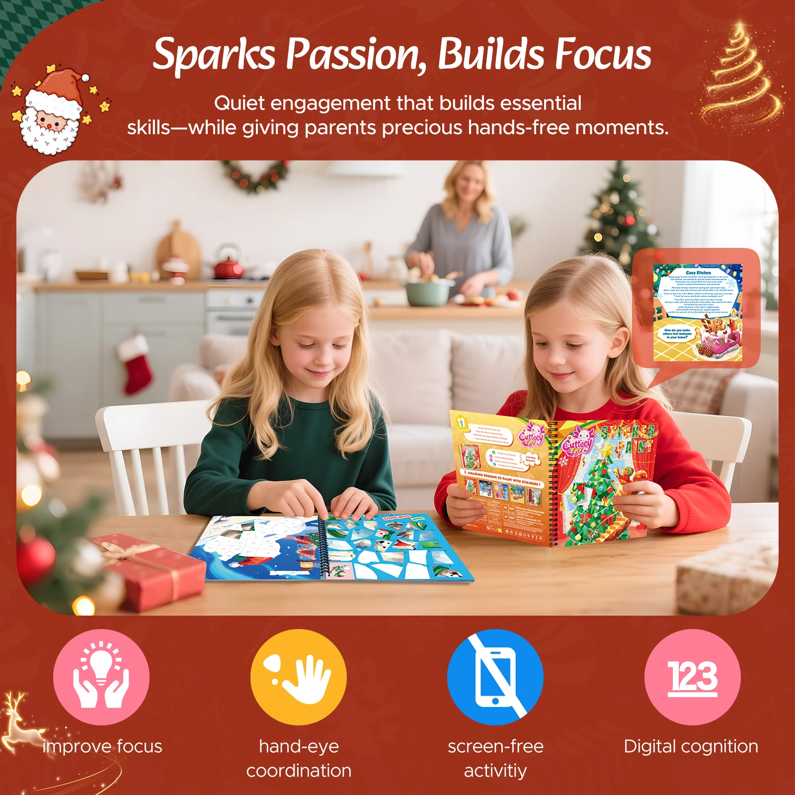 1～4枚入り クリスマスステッカーブック 数字で描く 子供向けギフト サンタクロース クリスマスツリー パズルステッカー ステッカーでペイント モンテッソーリおもちゃ