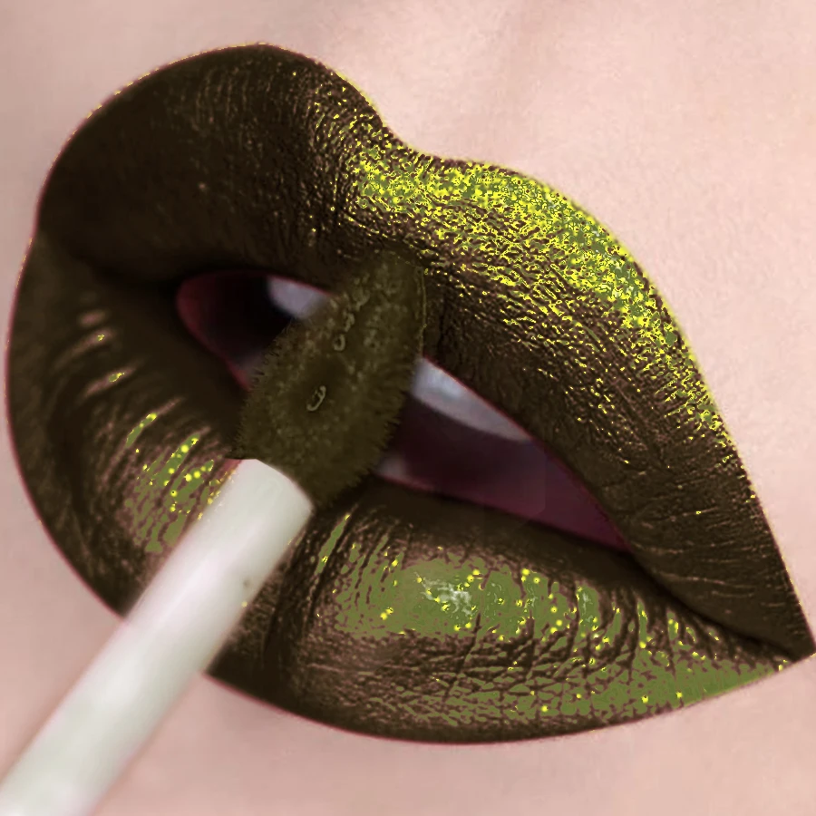 1個入り グリッターリップグレイズ 長持ちリップグロス 防水リキッドリップスティック グリーン 韓国メイク リップオイル 高発色リップティント ギフト