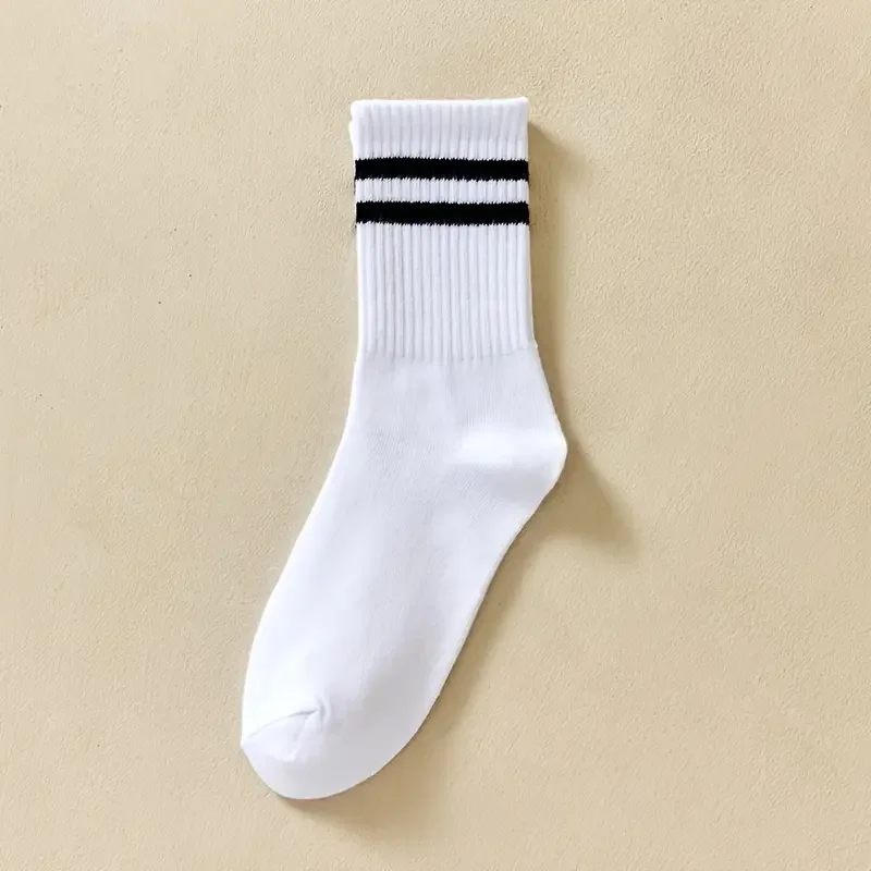 6 Pairs Men\'s Socks Spring Autumn Simple Casual Black White Striped Socks Breathable Mid Tube Sock High-quality Round Neck Socks