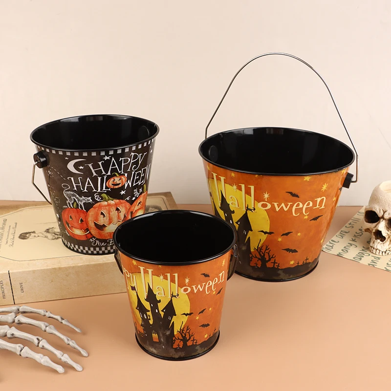 New 2024 Halloween Trick Or Treat Bucket Candy Bucket Portable Halloween Basket Kids Favor Halloween Party Gift Basket Supplies