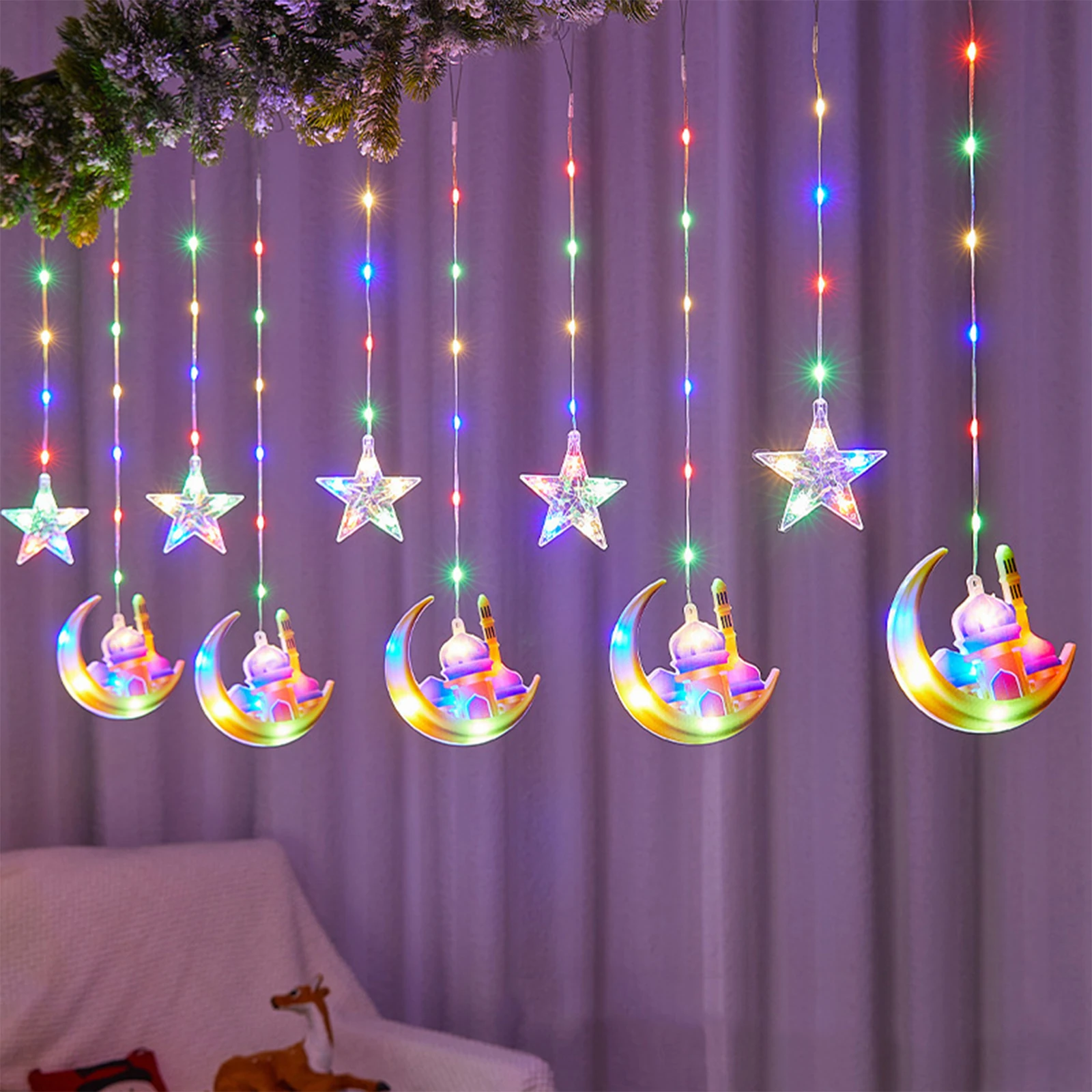 4M LED Star Curtain Decorative Light Moon Castle Light String Colorful Light Flashing Light String Full of Stars Room Decoration