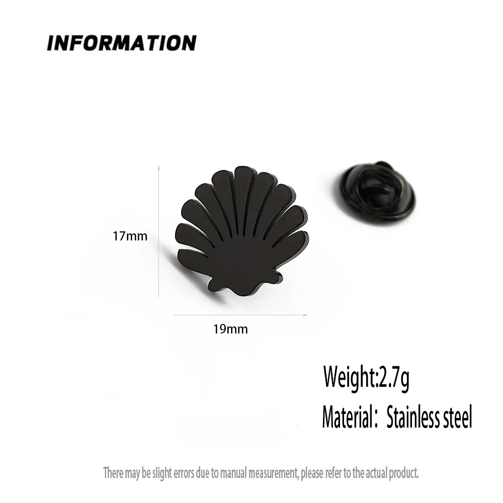 New shell fan-shaped men\'s lapel pin, stainless steel gold-plated badge, black brooch for suit accessories, gift for father