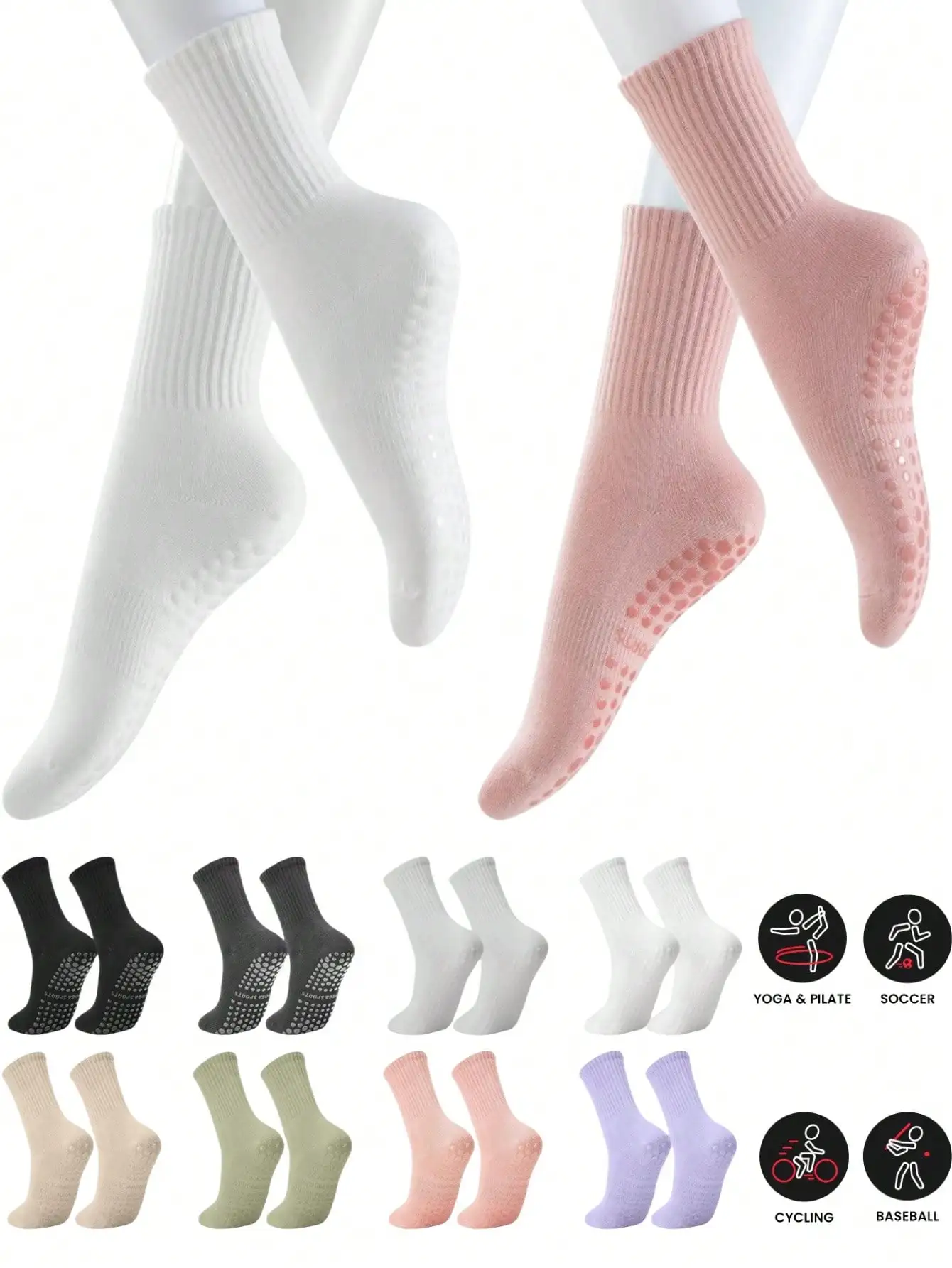 1 Paar Damen-Pilates-Socken mit Griffen, rutschfeste Yoga-Socken, Barre Gym Athletic Grippy Socks für Damen