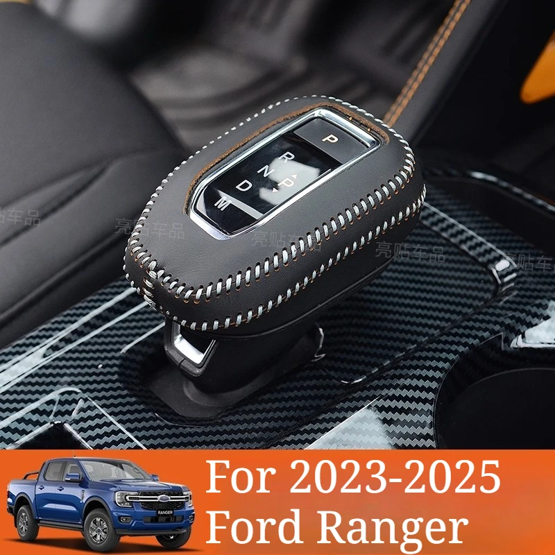 Para Ford Ranger 2023-2025, cubierta de cuero para engranaje cosida a mano, funda electrónica con agarre de engranaje, Funda de cuero, accesorios interiores