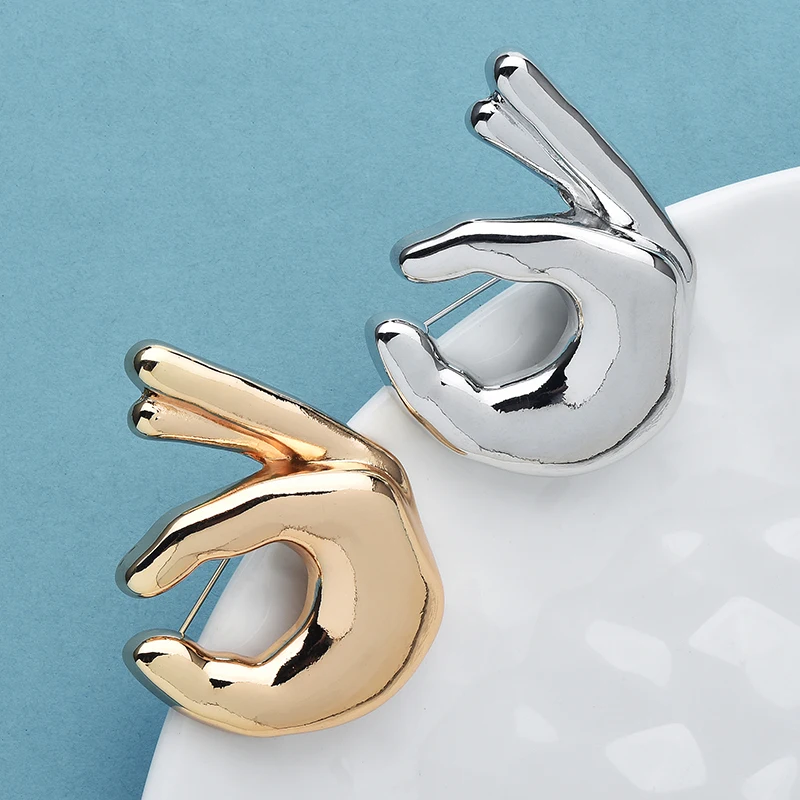 Wuli&baby Metal Hand Brooches For Women Men 2-color OK Gesture Figures Party Casual Brooches Pins Gifts