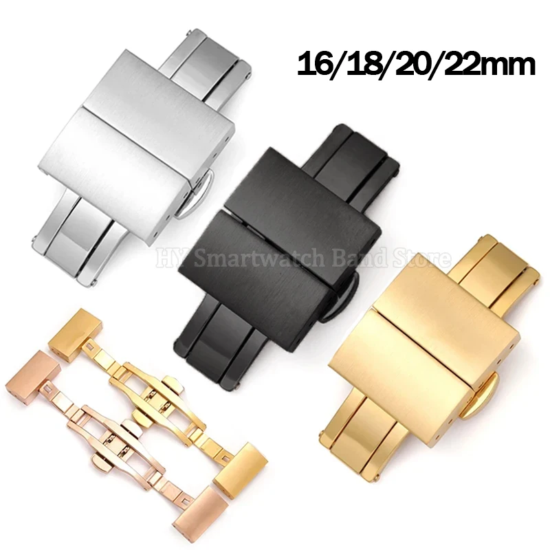 Fibbia per orologio in acciaio inossidabile 316L 16mm 18mm 20mm 22mm Chiusura pieghevole in metallo Argento Nero Oro Cinturino con fibbia Accessori per orologi