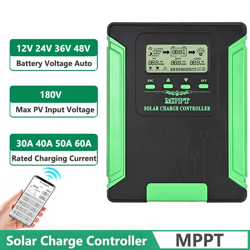 

MPPT Solar Charge Controller 30A 40A 50A 60A Controller with WiFi 12V 24V 36V 48V Auto Solar Panel Regulator Max PV Input 180V