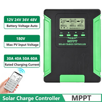 MPPT Solar Charge Controller 30A 40A 50A 60A Controller with WiFi 12V 24V 36V 48V Auto Solar Panel Regulator Max PV Input 180V