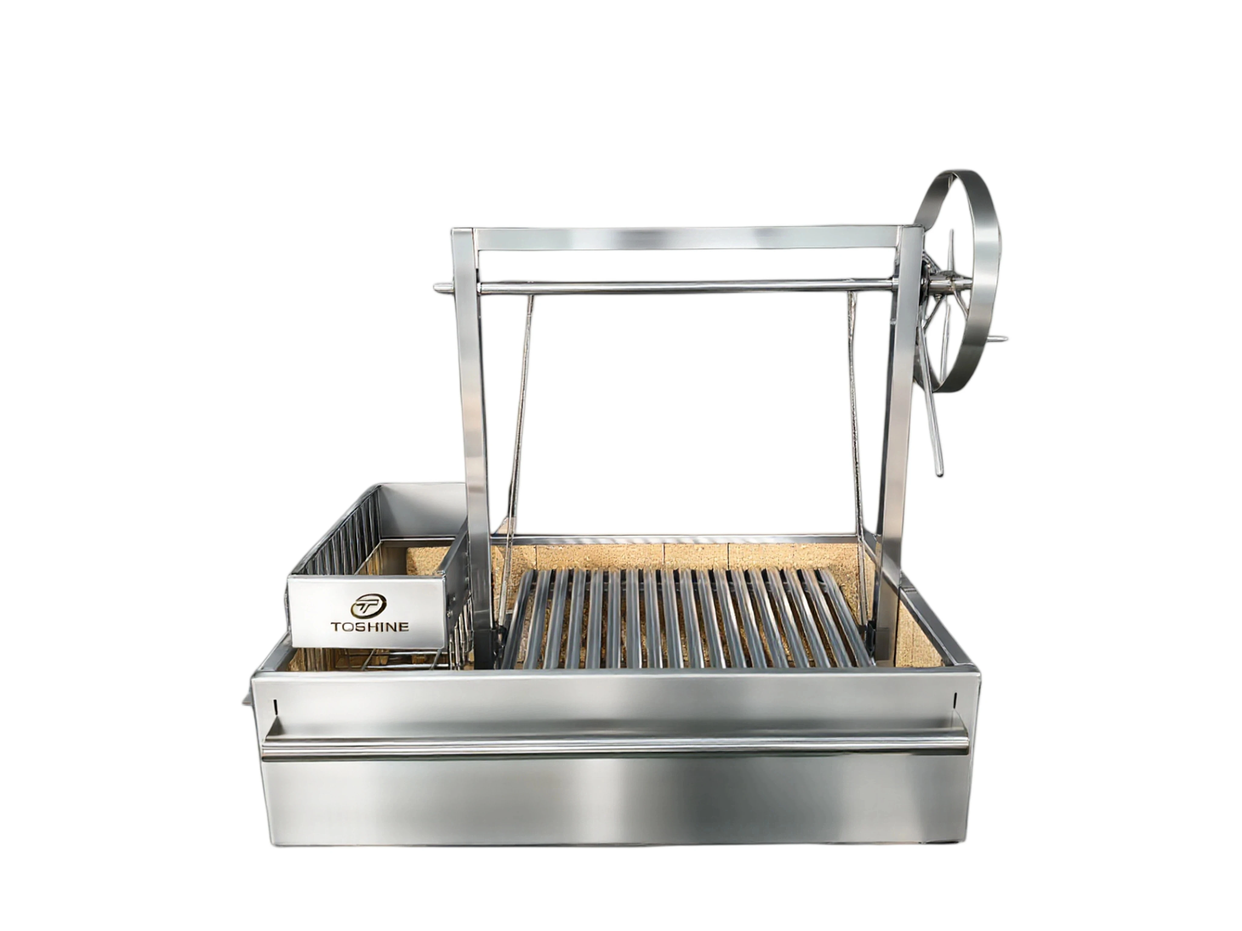 Premium Stainless Steel Santa Maria Argentine BBQ Grill Height Adjustable Charcoal Wood Fired with Firebox for Outdoor Backyard