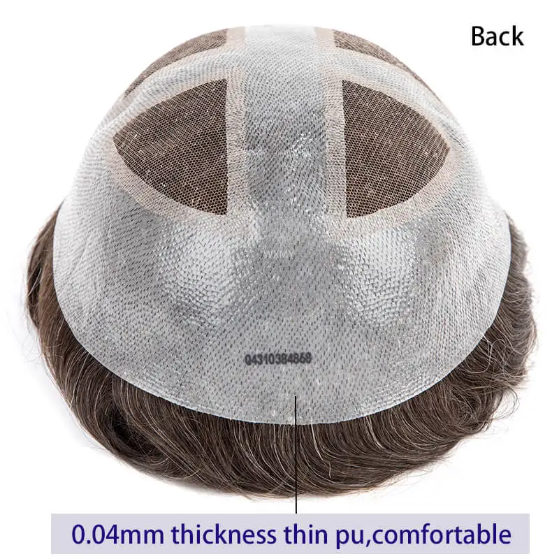 Toupee pria renda Perancis dengan 0.04mm tipis Pu rambut pria prostesis rambut manusia India Wig pria Sistem rambut kulit untuk pria Unit Wig