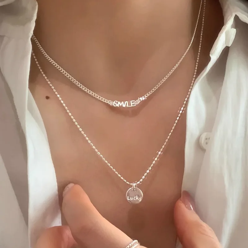 

Letter round brand double-layer necklace women's fashion personality niche simple versatile high-end sense collarbone chain