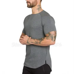 DIY Brand Gym Clothing Fitness T Shirt Men Fashion Extend Hip Hop Summer Short Sleeve T-shirt Cotton Bodybuilding Muscle Tshirt