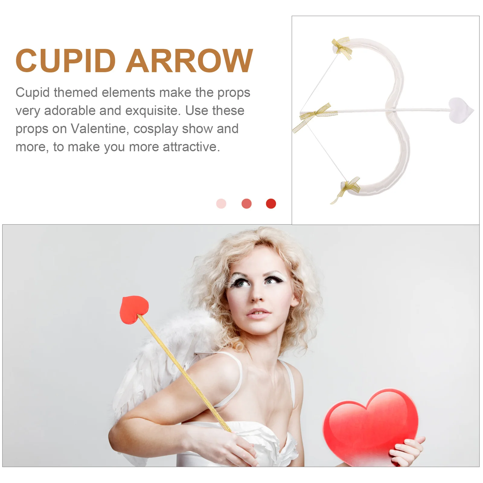 1 Set Cupid Bow and Arrow Prop for Valentine's Day Costume Cosplay Party Love Angel Accessory Makeup Ball Event