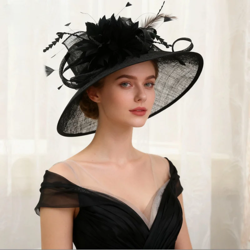 New European and American Linen Hat Banquet Bride Mesh Hair Accessories Woman Tea Party Horse Racing Church Hats