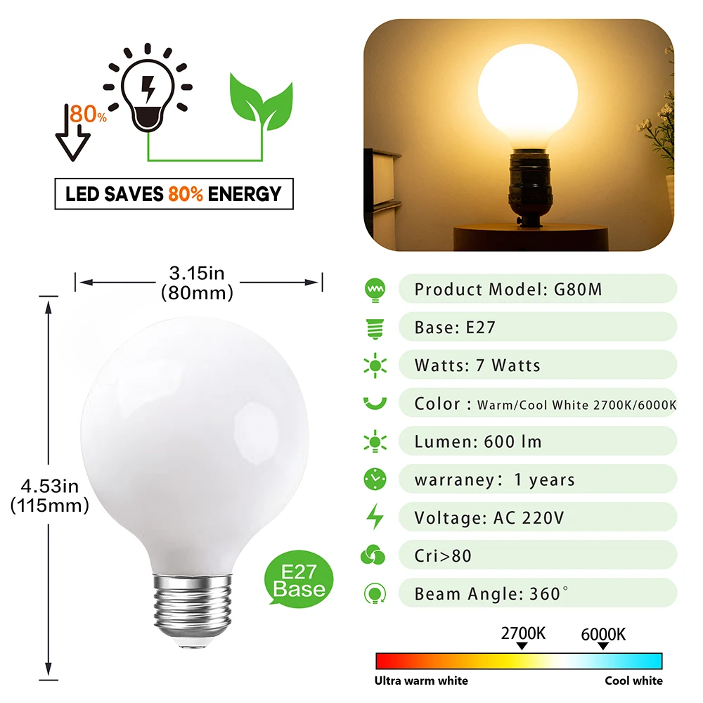 Imagem -04 - Vidro Fosco Globo Lâmpada Led Noite Luz de Teto Lâmpada de Parede Substituir Lâmpadas Home Decor Leitoso Branco Quente 5w 7w 220v 6000k E27 Pcs