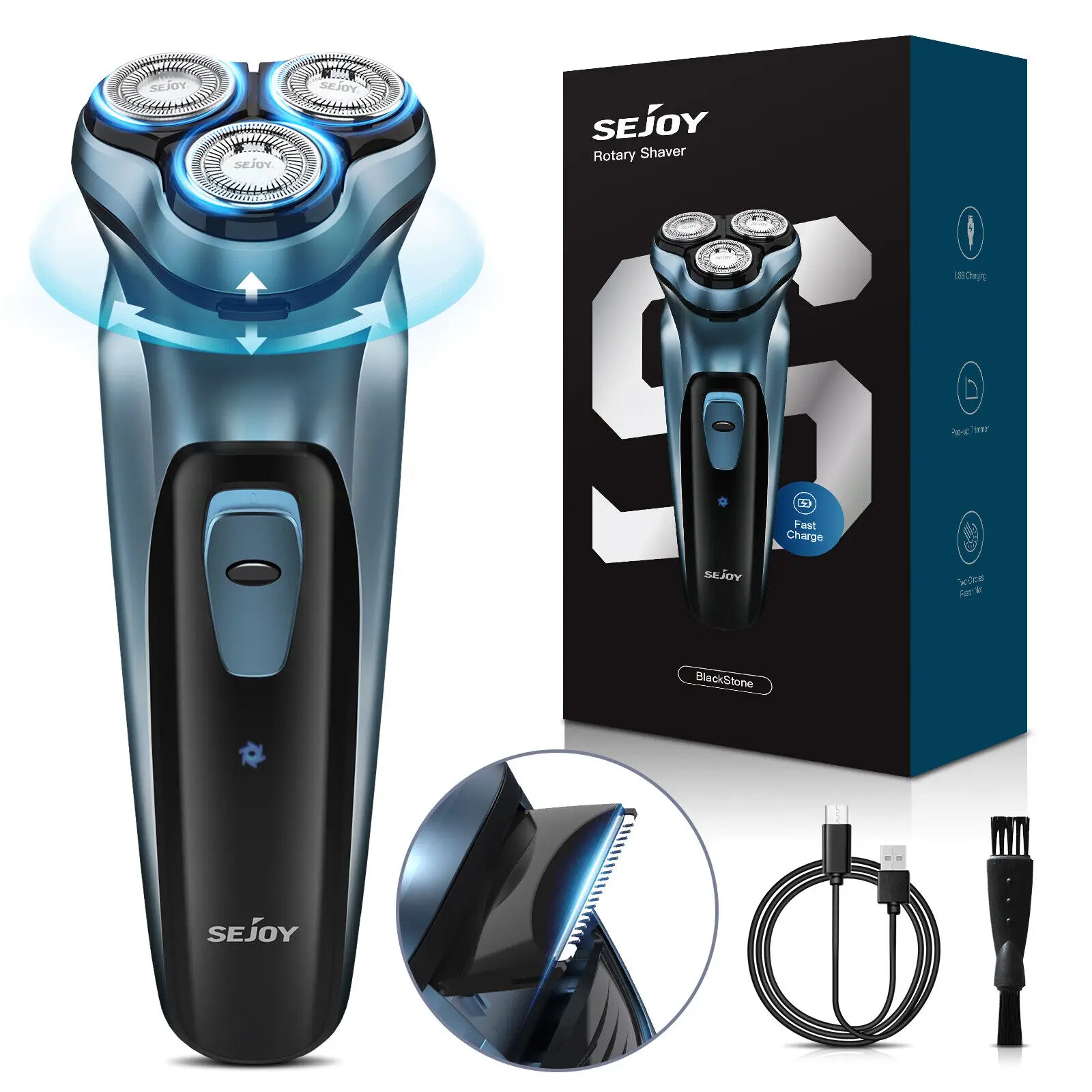 Sejoy 3D Rotary Electric Shaver for Men Advanced Dry Wet Pop-up Trimmer Rechargeable Perfect Fathers Day Gift for Dad, Husband