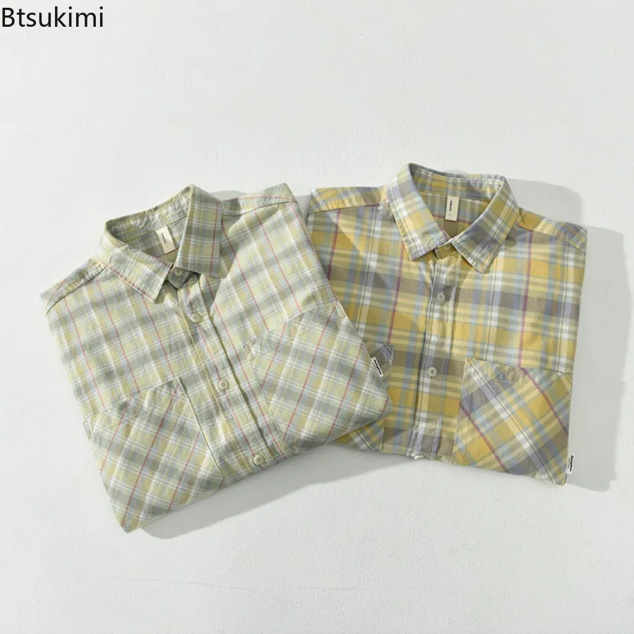 Spring Autumn Long Sleeve Classic Plaid Shirts for Men Fashion Double Pockets Design Casual Loose Thin Shirt Coats Male Tops New