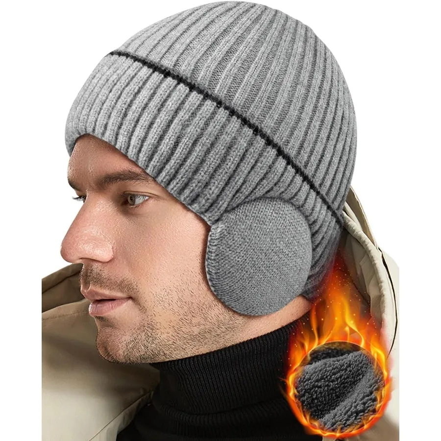 

BEACE Winter Fleece Line Beanie Knit Hats with Ear Flaps for Men WomenWarm Thermal Stocking Caps for Outdoor Cold Weather
