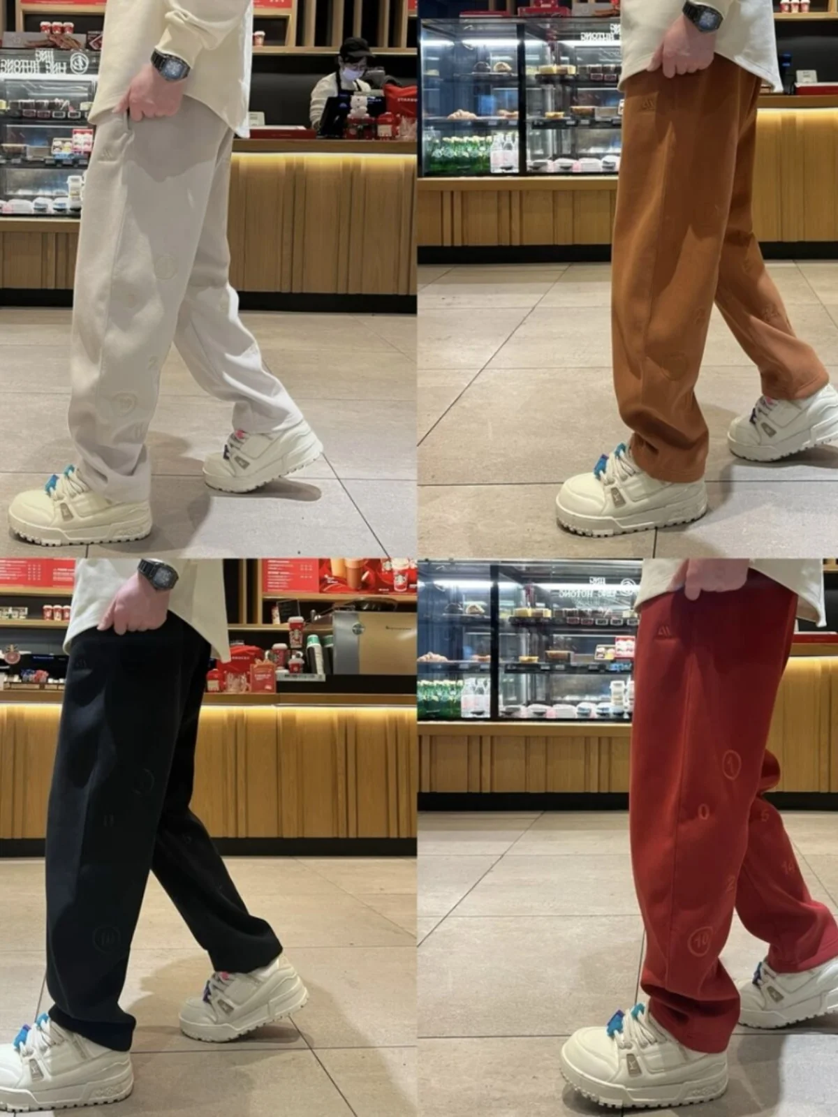 

Men's Fce Lined Embroidered Thiened Straight Leg Wide Leg Pants Winter Warm Casual Sweatpants Pure Color Loose Fit