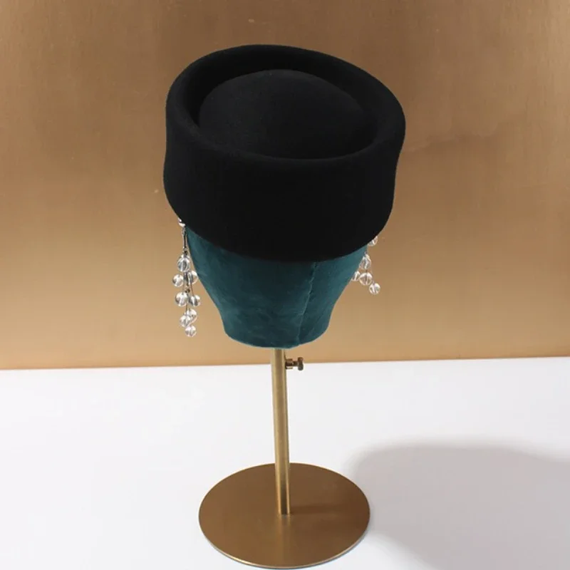 النساء ورأى الصوف القبعات قبعة خمر قمة صلبة مقعرة قبعات فيدورا الزفاف الفاسناتور القبعات الزفاف كوكتيل حفلة صندوق حبوب منع الحمل قبعة