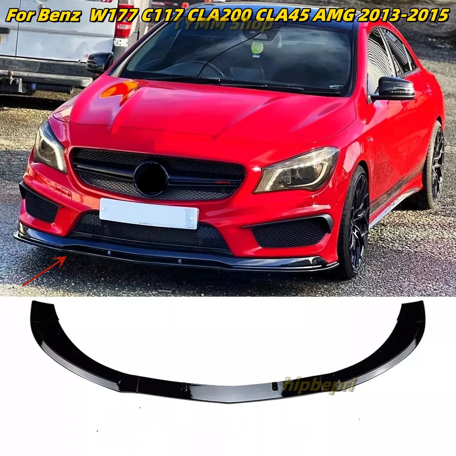 

Для Mercedes-Benz CLA-Класса C117 W117 CLA45 AMG Line 2013-2015: Комплект из 3 глянцевых черных сплиттеров переднего бампера (накладки-спойлеры)