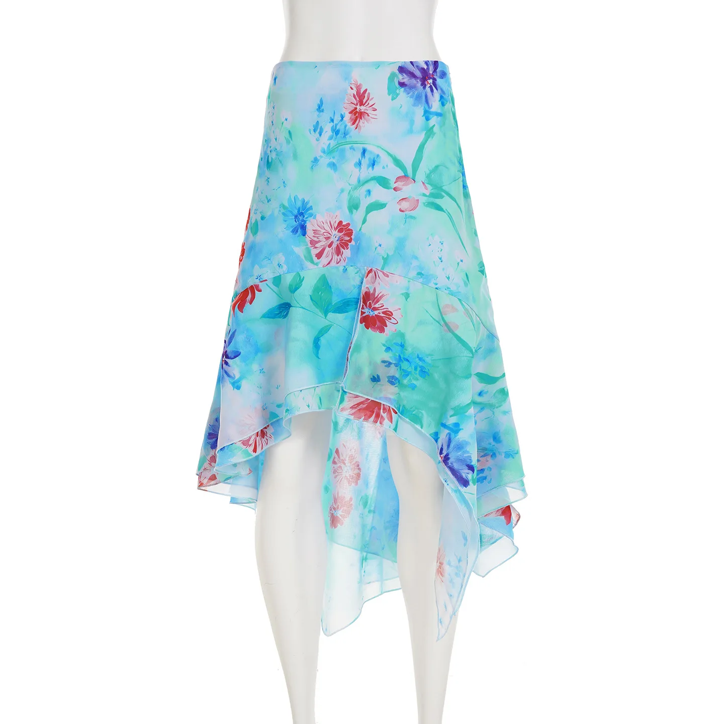 2026 봄 신상 여성 불규칙 유화 꽃 메쉬 중장 스커트