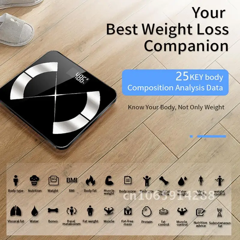 

English Bluetooth Body Fat Scale Intelligent LCD Weighing High Precision Glass Sensor Adult Health Scale Compatible iOS Android