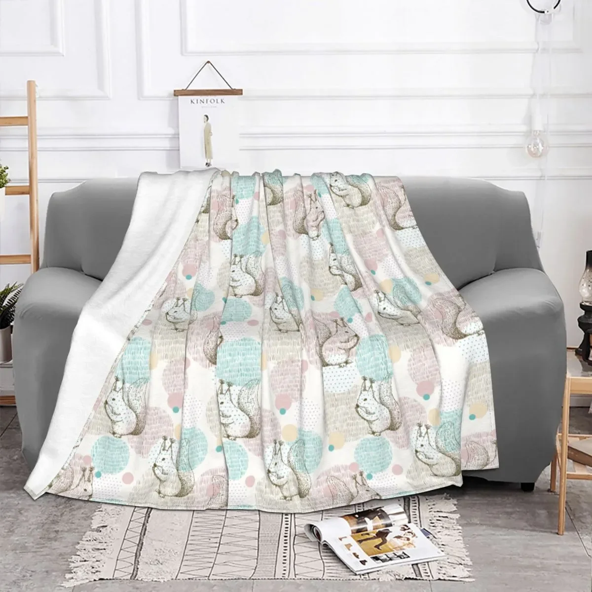 

Colorful Joyful Funny Squirrel Blanket Flannel Print Animal Breathable Ultra-Soft Throw Blanket for Bedding Office Quilt