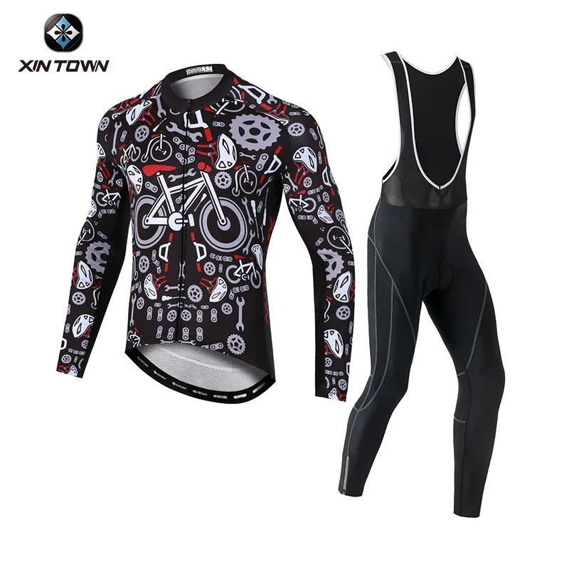 

Bicycle Clothing Long Sleve Cycling Set Men Bib Automn Full Man Jersey Clothes Sleeve Bike Road Wear Summer Jumper Skinsuit Suit