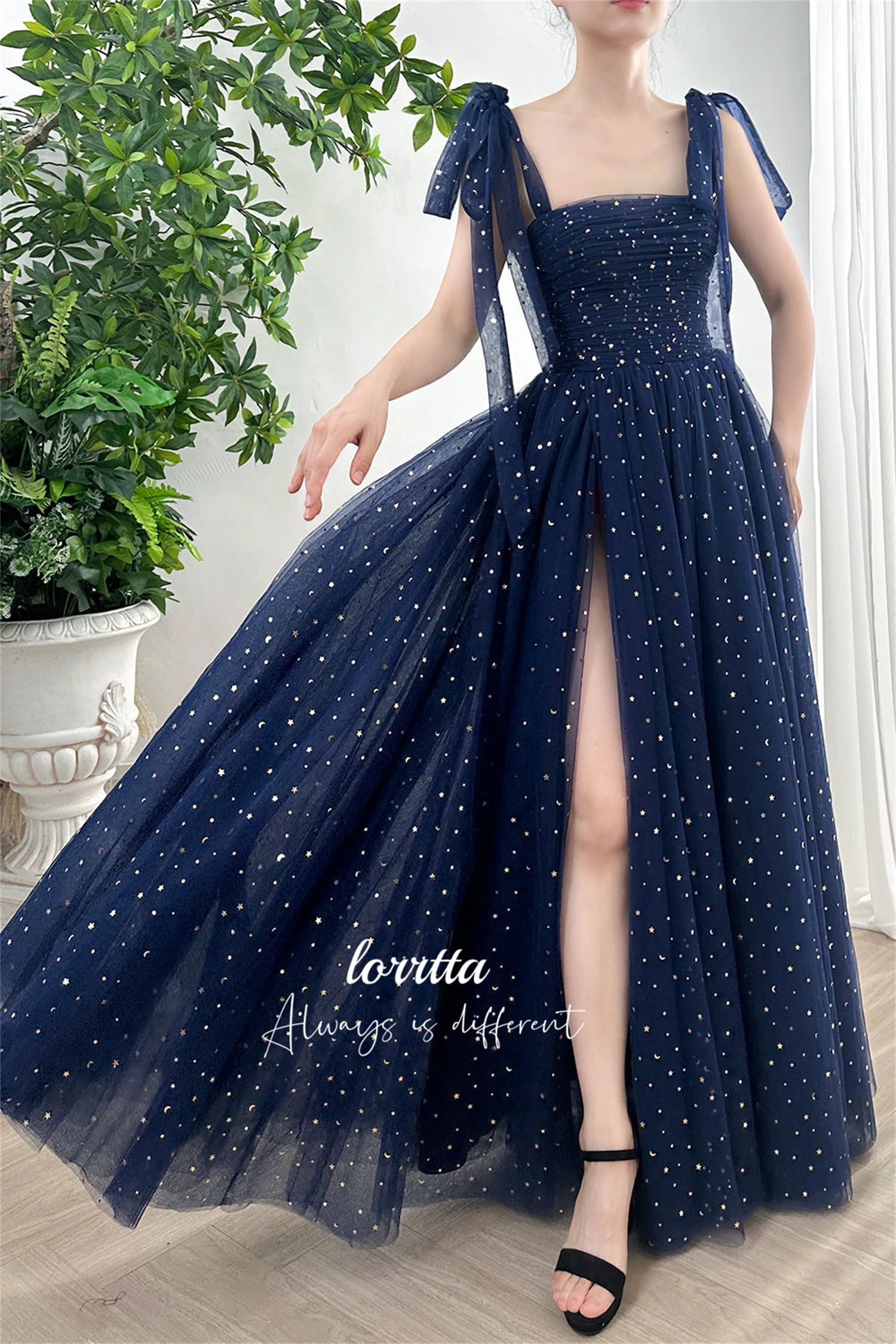 Lorrtta Star Glitter Fabric Party Dress Ball Gown Graduation Navy Blue Evening Dresses Luxury 2024 Wedding Prom Customized