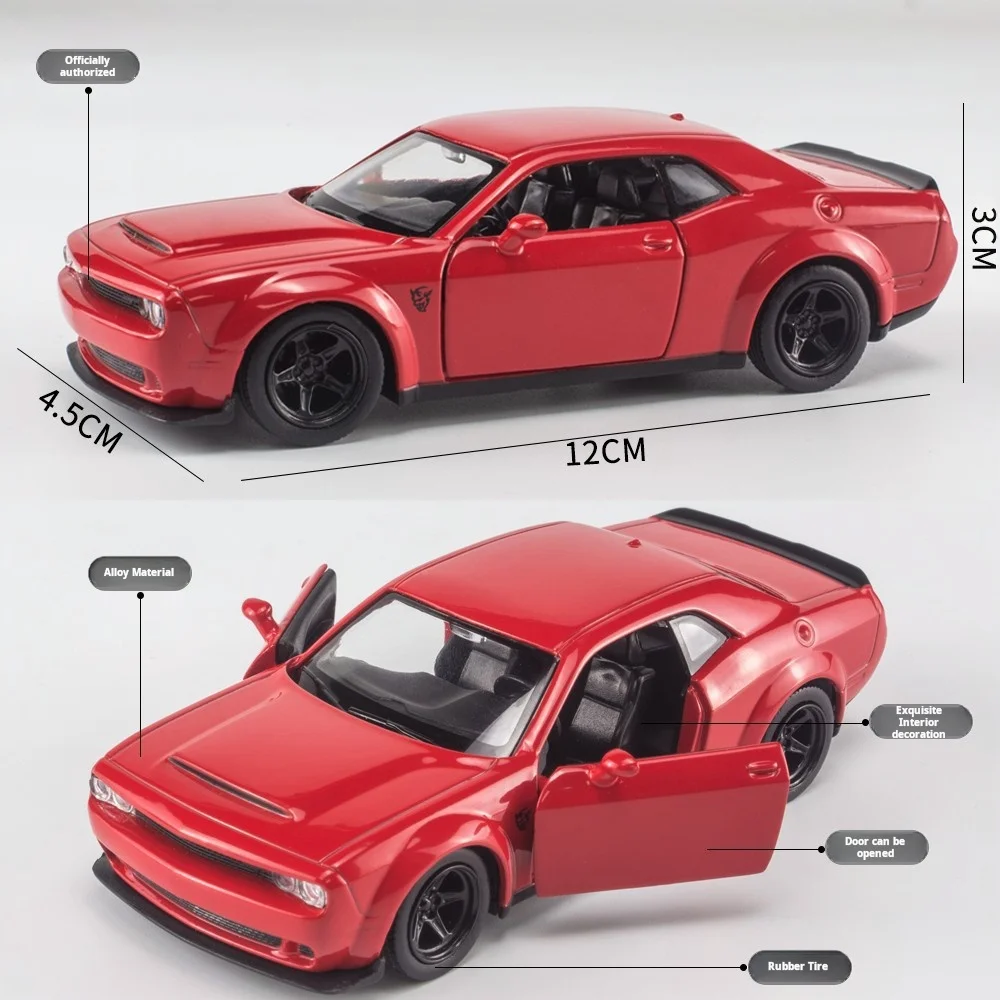 1: 36 Dodge Challenger Hellcat Toy Car for  Scale Die Cast Metel Cars Toy Pull Back Model Cars