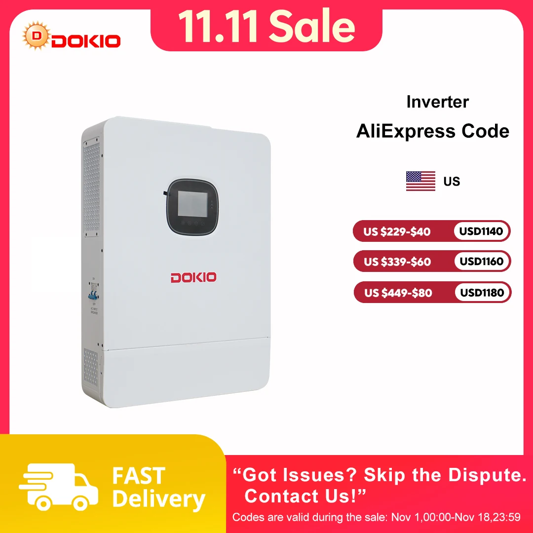 DOKIO 10KW Bidirectional Off-Grid Solar Inverter Pure Sine,120V Split Phase 240V,10kW PV Input Home Energy Storage System