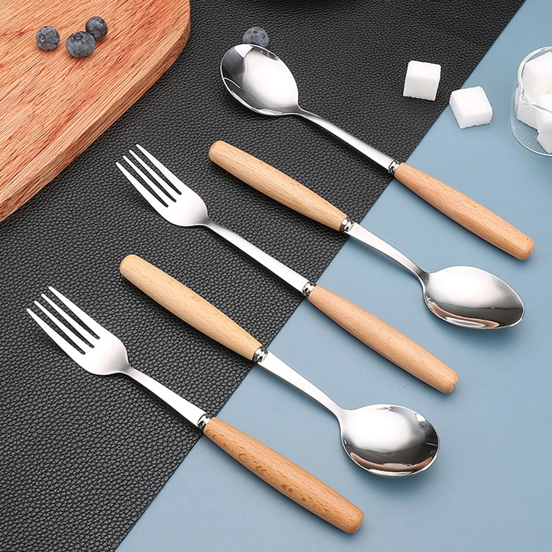 

Japanese Stainless Steel Tableware Set, Wood Handle Set, Knife, Fork, Spoon, Fruit Fork, Chopsticks, Unibody Kitchen Set