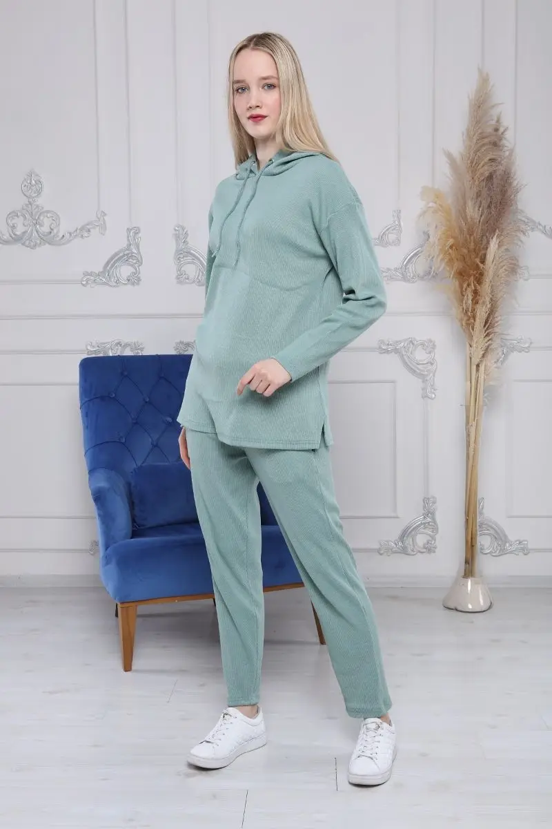 Camisola con capucha para mujer, chándal verde