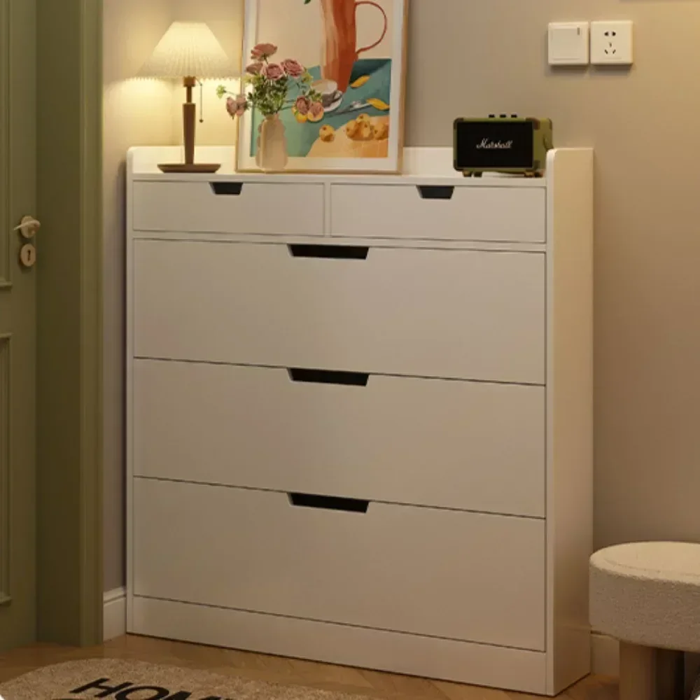 Narrow Shoe Cabinet Wooden Household Large Capacity Storage Cabinet Simple Modern Balcony Shoe Rack Doorway Dustproof Shelf image 2
