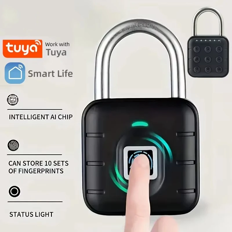 Smart Fingerprint Lock Password Work With Tuya APP Remote Control Electronic Code Number Storage Padlock Key IP67 Waterproof