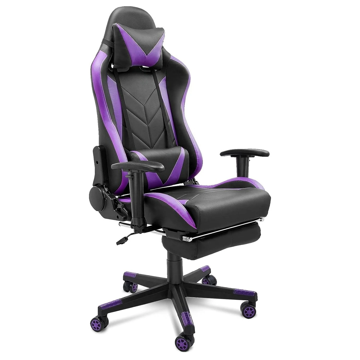 

Ergonomic High-Back Gaming Office Chair Adjustable Footrest Lumbar Support Swivel Black Purple, Customized