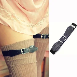 BLACK Elastic Clip Garters For THIGH High Socks Buckles Faux Leather Elastic Stocking Suspenders Vegan Adjustable Over Socks