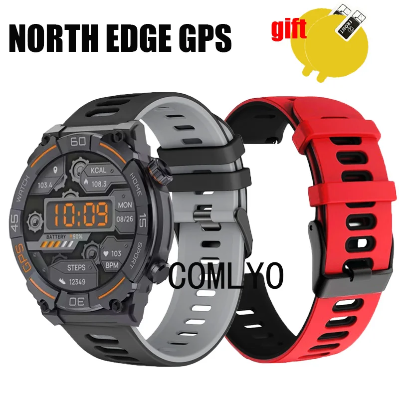 3in1 for NORTH EDGE GPS Smart Watch Strap Silicone Soft Bracelet Band Screen Protector Film