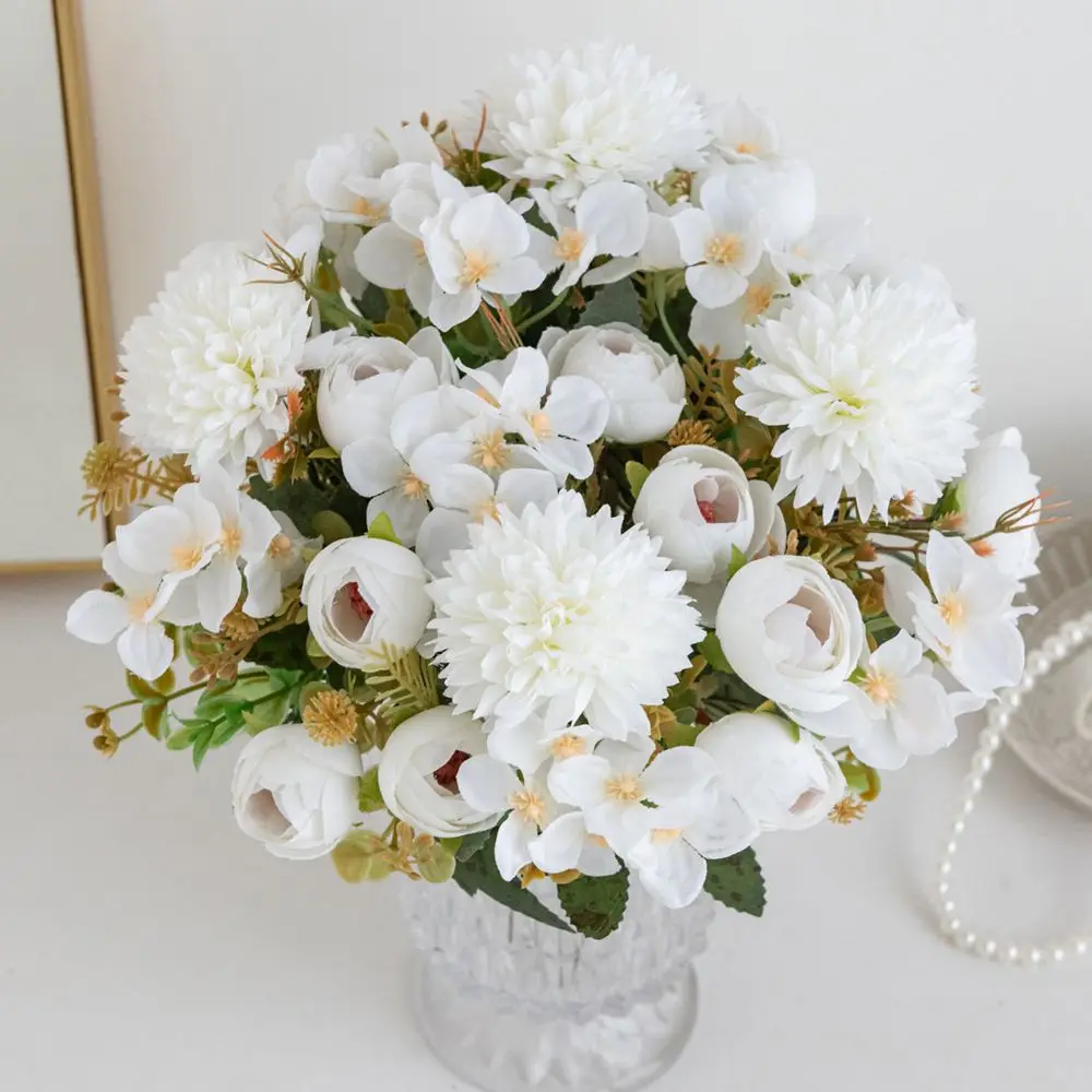 Künstliche Blumen, Teeknospen, Hortensien, Vase für Zuhause, Tisch, Garten, Kranz, Hochzeit, Brautstrauß, Festival, DIY-Geschenk, Requisiten, Dekoration – Detail 2