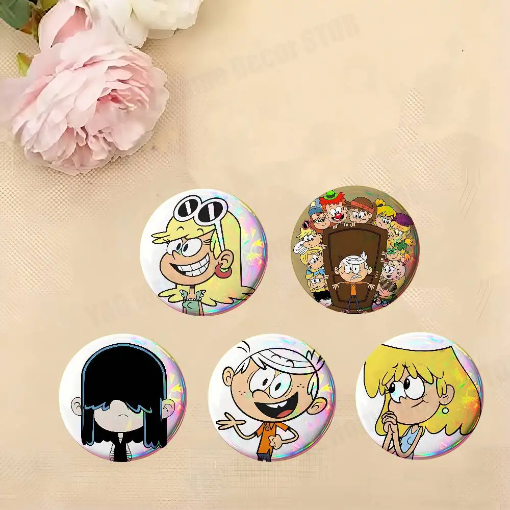 The L-Loud H-House Cartoon Lincoln Enamel Pins Badge Round Brooch for Backpack Decor Accessories 25/32/44/58/75mm