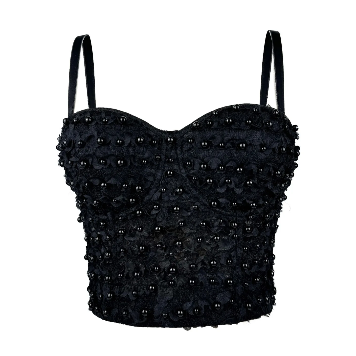 

Сексуальный топ-бюстье с черным жемчугом, корсет в европейском стиле с цветочным кружевом, регулируемые бретели, бюстгальтер на костях для женщин, верхняя одежда, нижнее белье