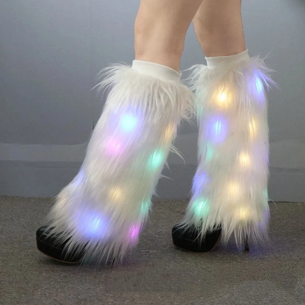 

Casual 40cm Length Boots Socks Imitation Wool Long Lighted Fur Fluffy Socks Soft Breathable Knee-high Socks Stage Performance