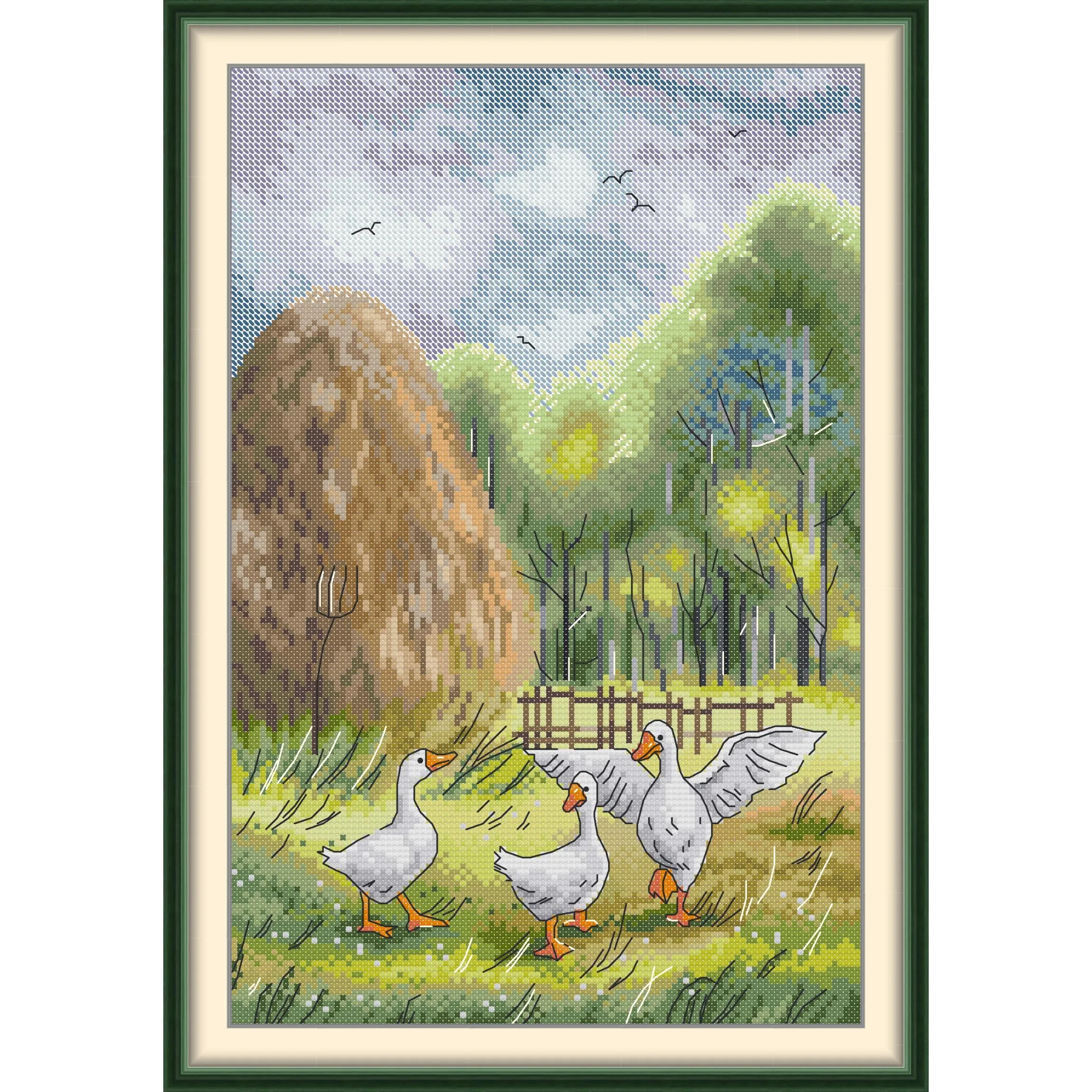 

Joy Sunday Pre-printed Cross Stitch Kit Easy Pattern Aida Stamped Fabric Embroidery Set-Three Geese