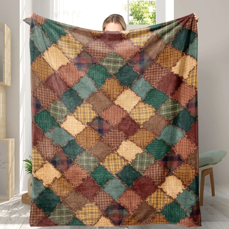 Vintage Plaid Diamond Patchwork Throw Blanket,Warm Sofa,Bed Cover,Birthday Anniversary Rustic Indoor Gathering Present