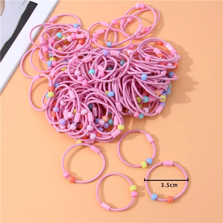 20 Pcs/Lot Child Baby Rubber Band Tie Gum Pink Rose Colorful Beads Ponytail Holders For Girl Elastic Hair Band Hair Accessories