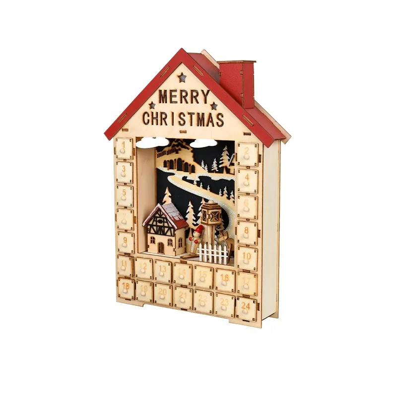 

Christmas decorations gift ornaments, house wooden Christmas countdown calendar box