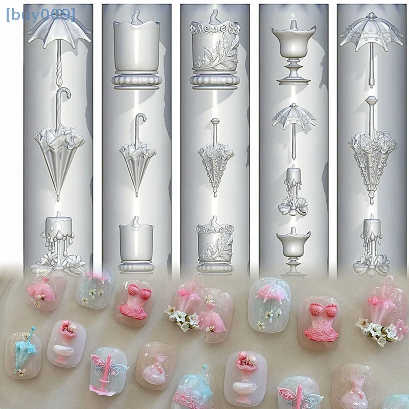 3d alívio renda guarda-chuva silicone molde da arte do prego diy decoração do prego transparente manicure modelo guarda-chuva silicone arte do prego molde presente