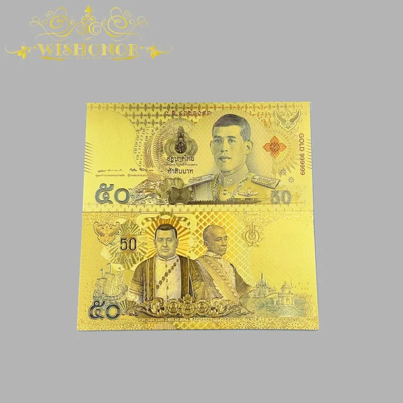 أوراق نقدية تايلانية مطلية بالذهب عيار 24 ، مطلية بالذهب للجمع ، 10 ، تايلاندي ، جديد