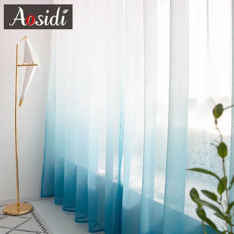 Modern gradient Tulle Curtain for Living Room Curtains kitchen Windows Sheer Curtains Bedroom Decoration Colorful Voile Drapes